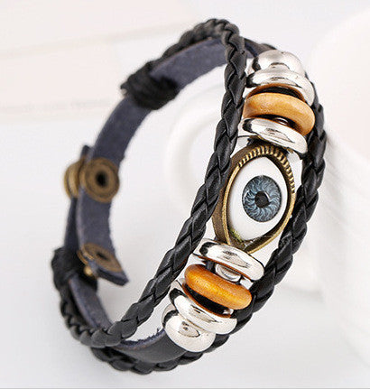 Punk Eyes Beaded Leather Bracelet