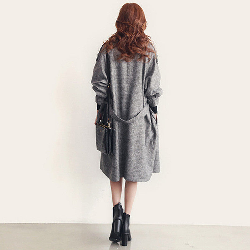 Turn-down Collar Long Sleeves Double Button Long Wool Coat