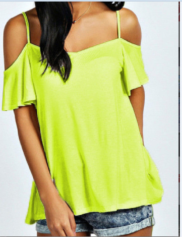 Spaghetti Straps Bear Shoulder Candy Color Loose Blouse