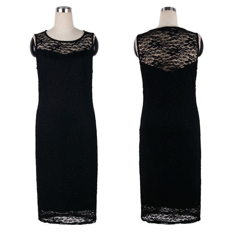 Fashion Black Lace Sleeveless Scoop Knee-Length Dress