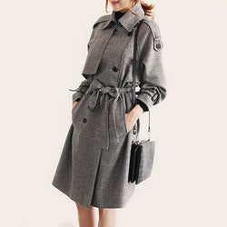 Turn-down Collar Long Sleeves Double Button Long Wool Coat
