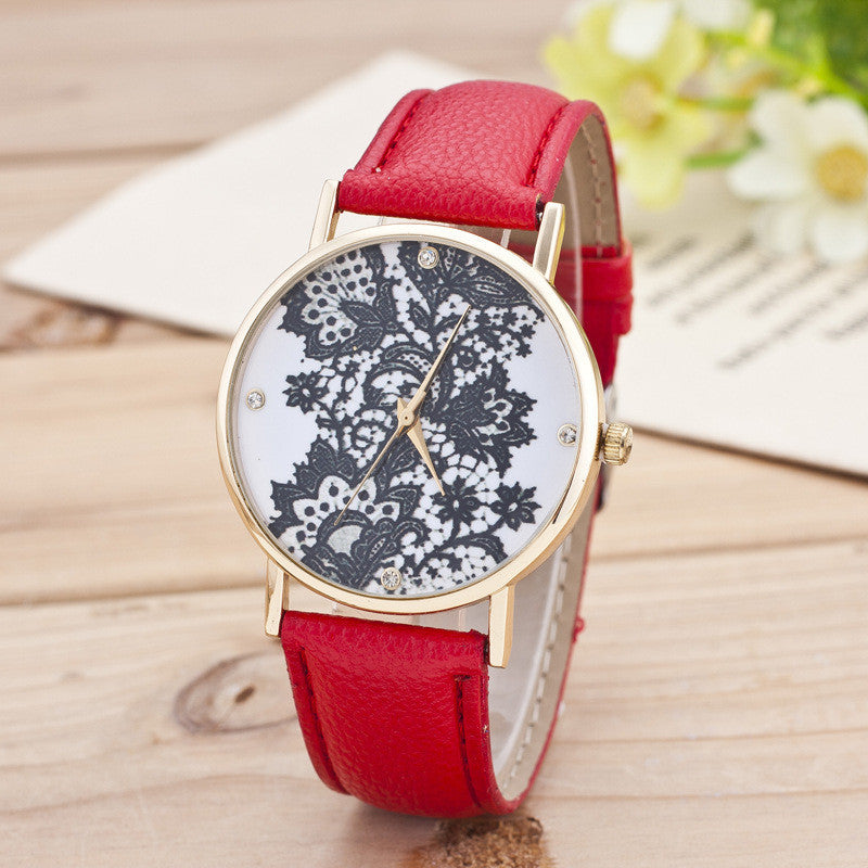 Black Floral Print Watch