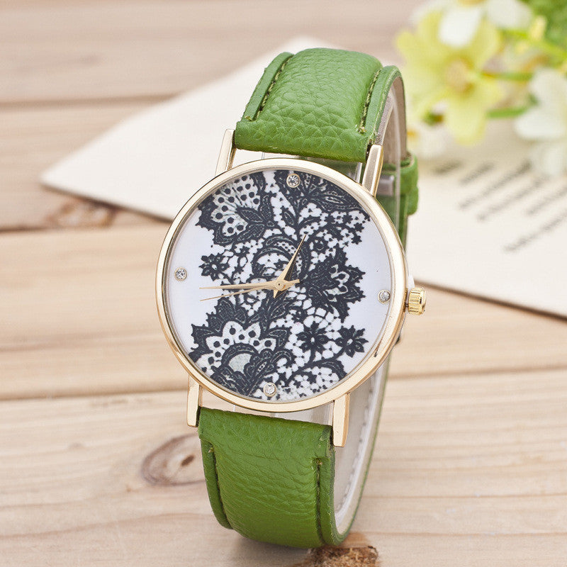 Black Floral Print Watch