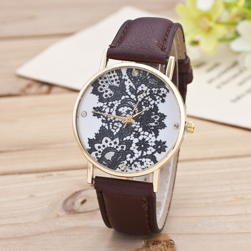 Black Floral Print Watch