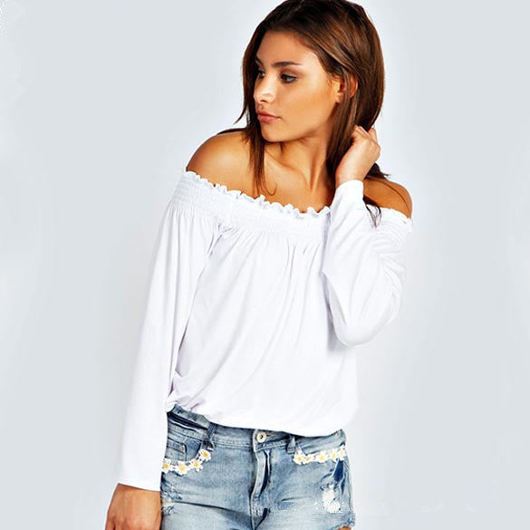 Sexy Off-shoulder Long Sleeves Casual Pure Color Blouse