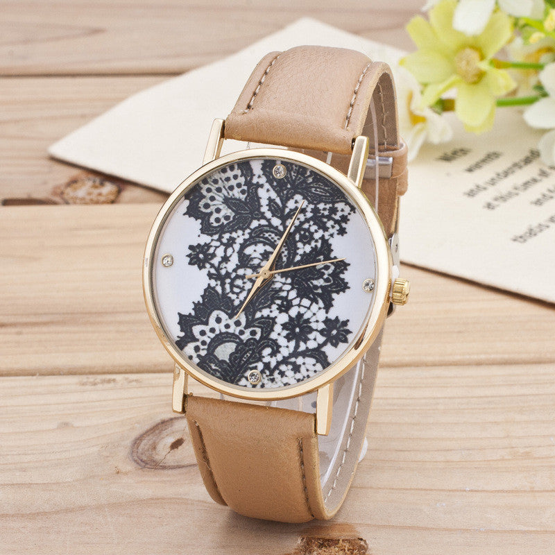 Black Floral Print Watch