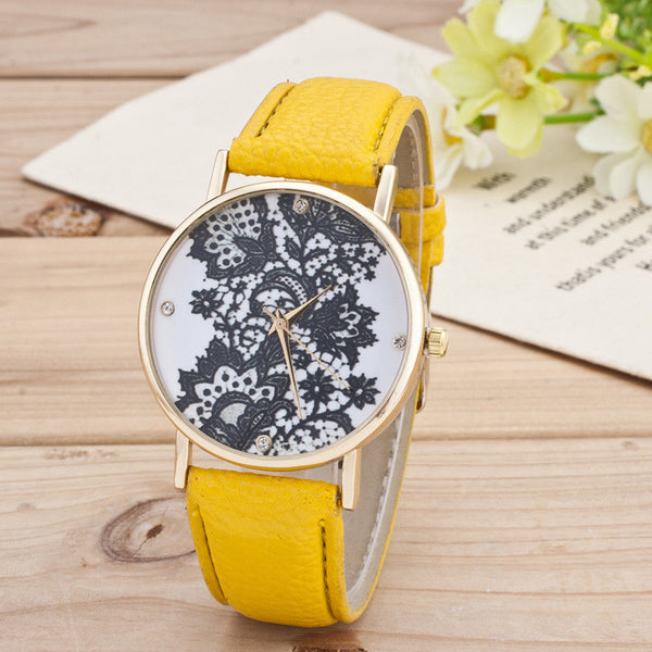 Black Floral Print Watch
