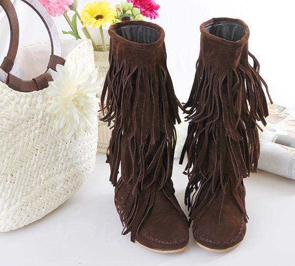 Tassels Round Toe Solid Color Flat Half Boots