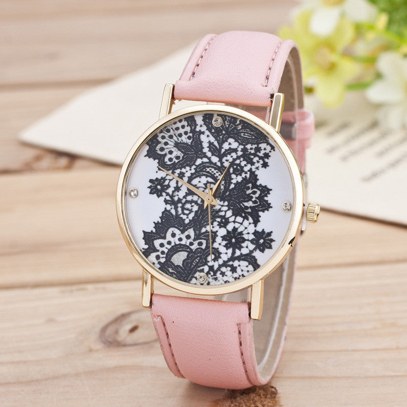 Black Floral Print Watch