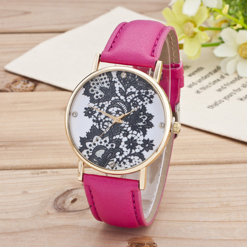 Black Floral Print Watch