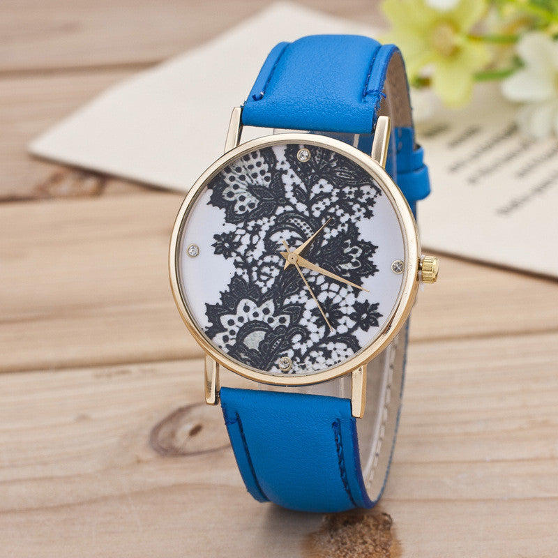 Black Floral Print Watch