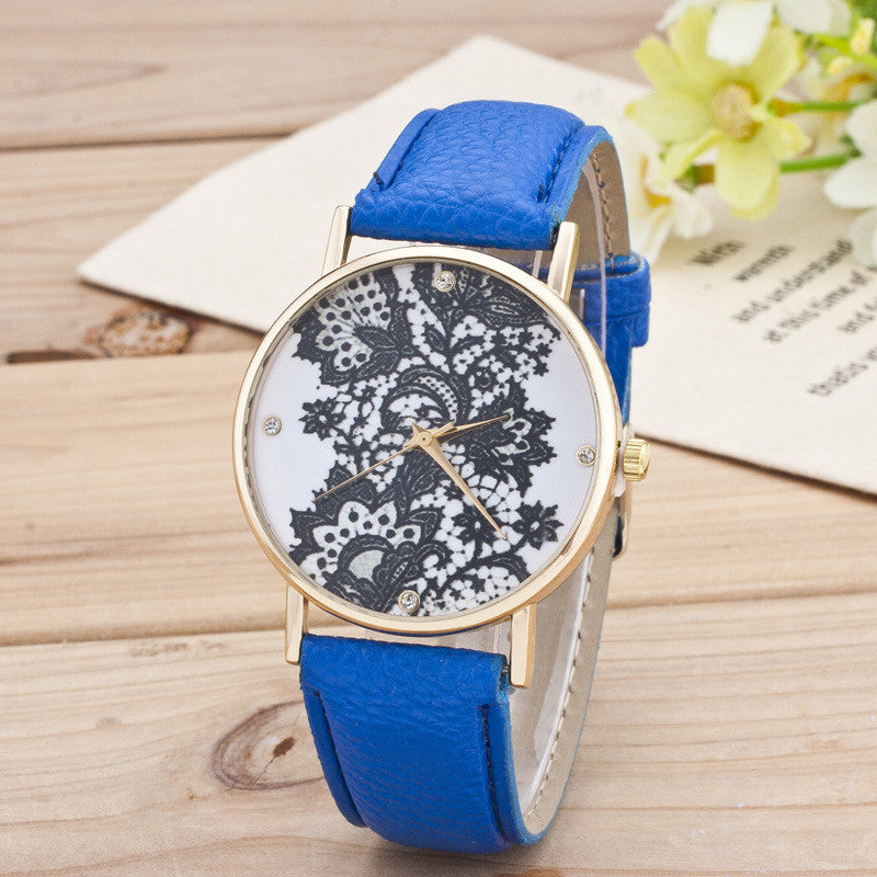 Black Floral Print Watch