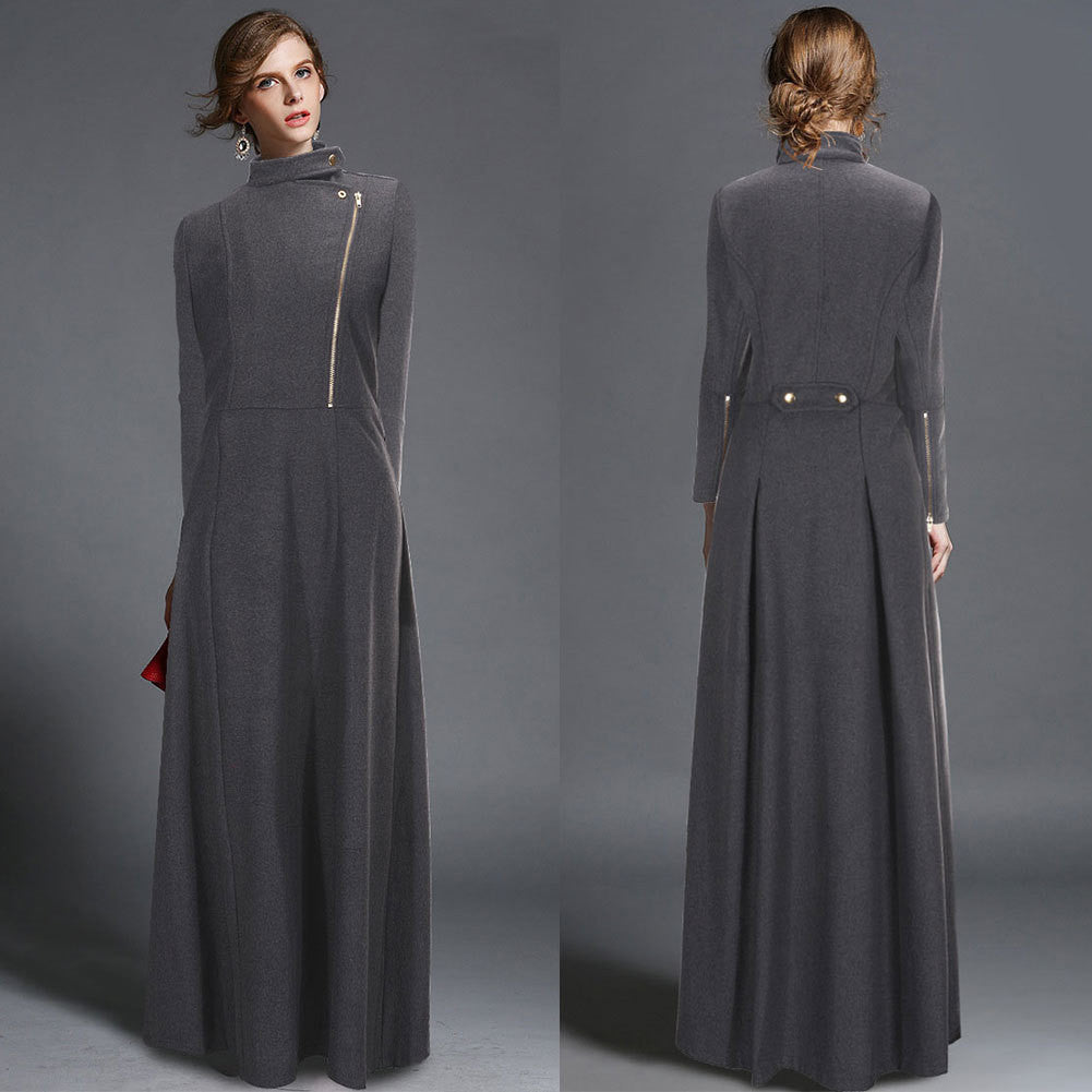 High Neck Long Sleeves Bohemian Flared Retro Long Coat 