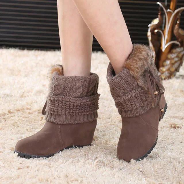 Cute Wool Tube Increased Heel Short Boots