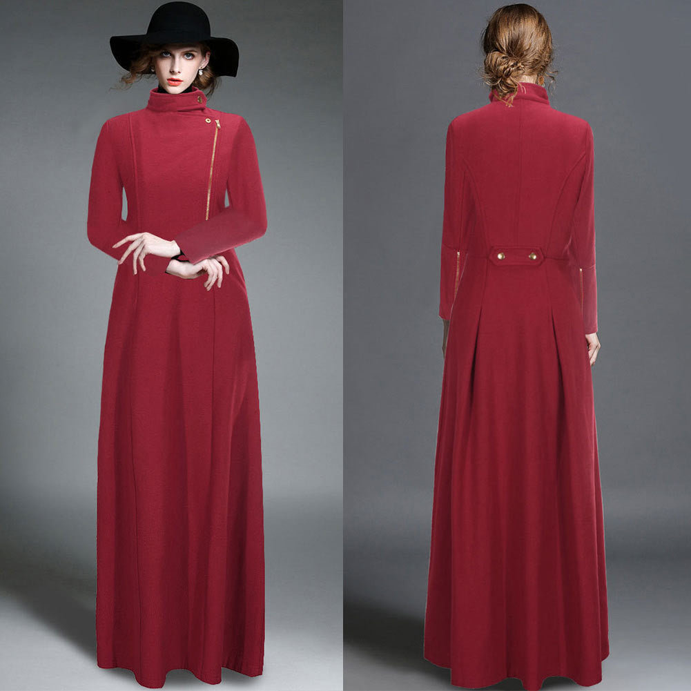 High Neck Long Sleeves Bohemian Flared Retro Long Coat 