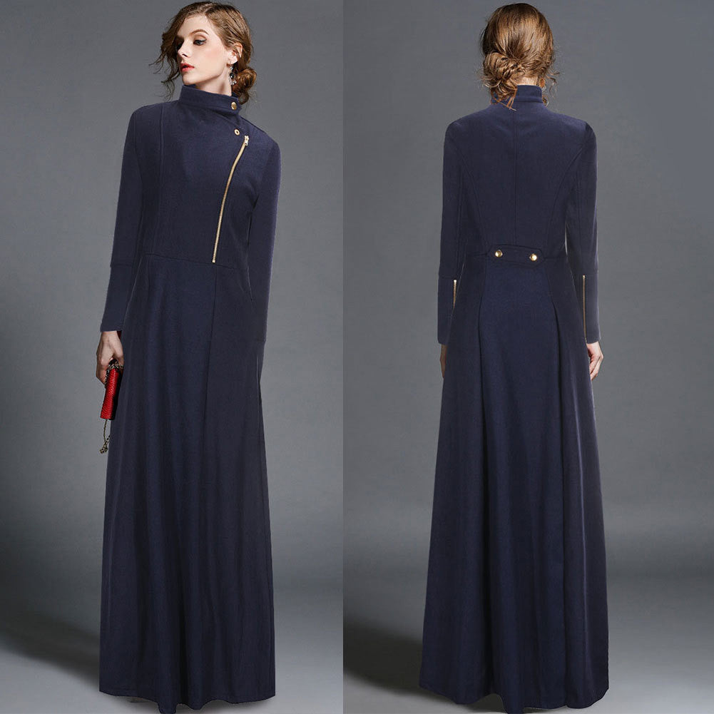 High Neck Long Sleeves Bohemian Flared Retro Long Coat 