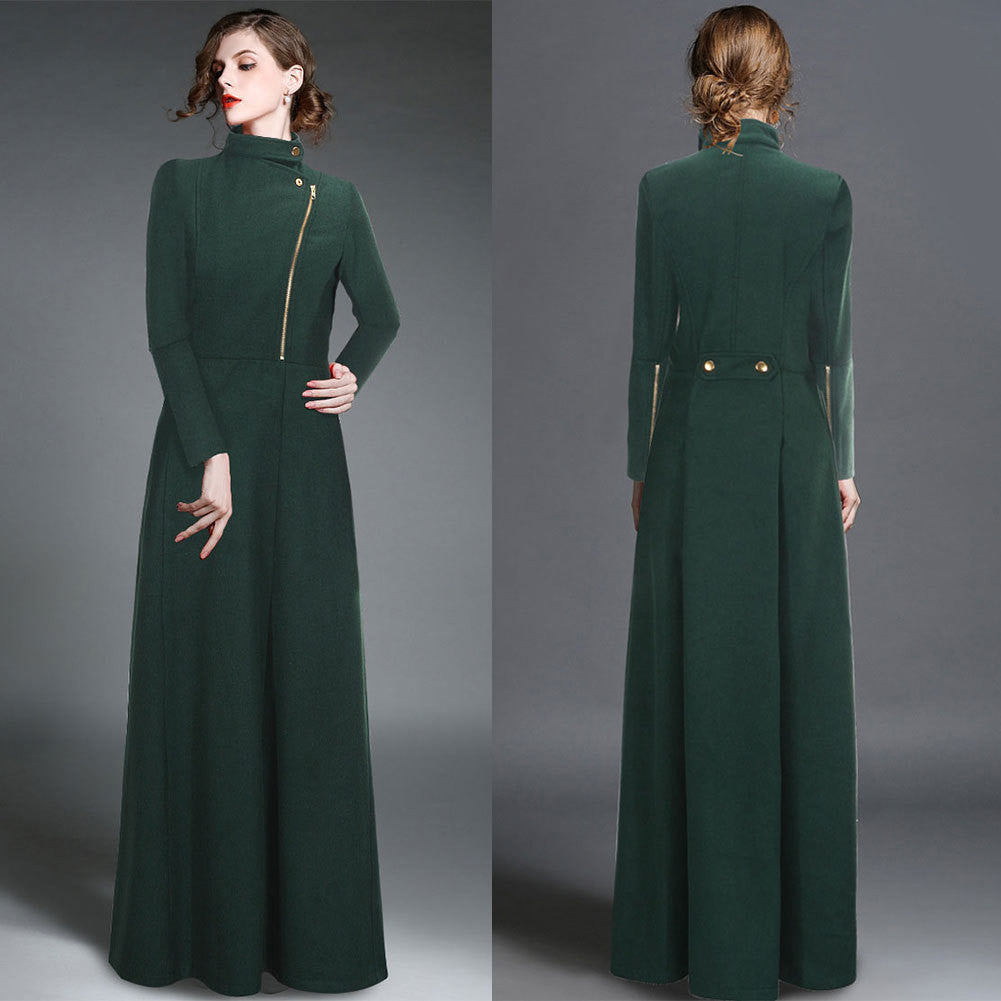 High Neck Long Sleeves Bohemian Flared Retro Long Coat 