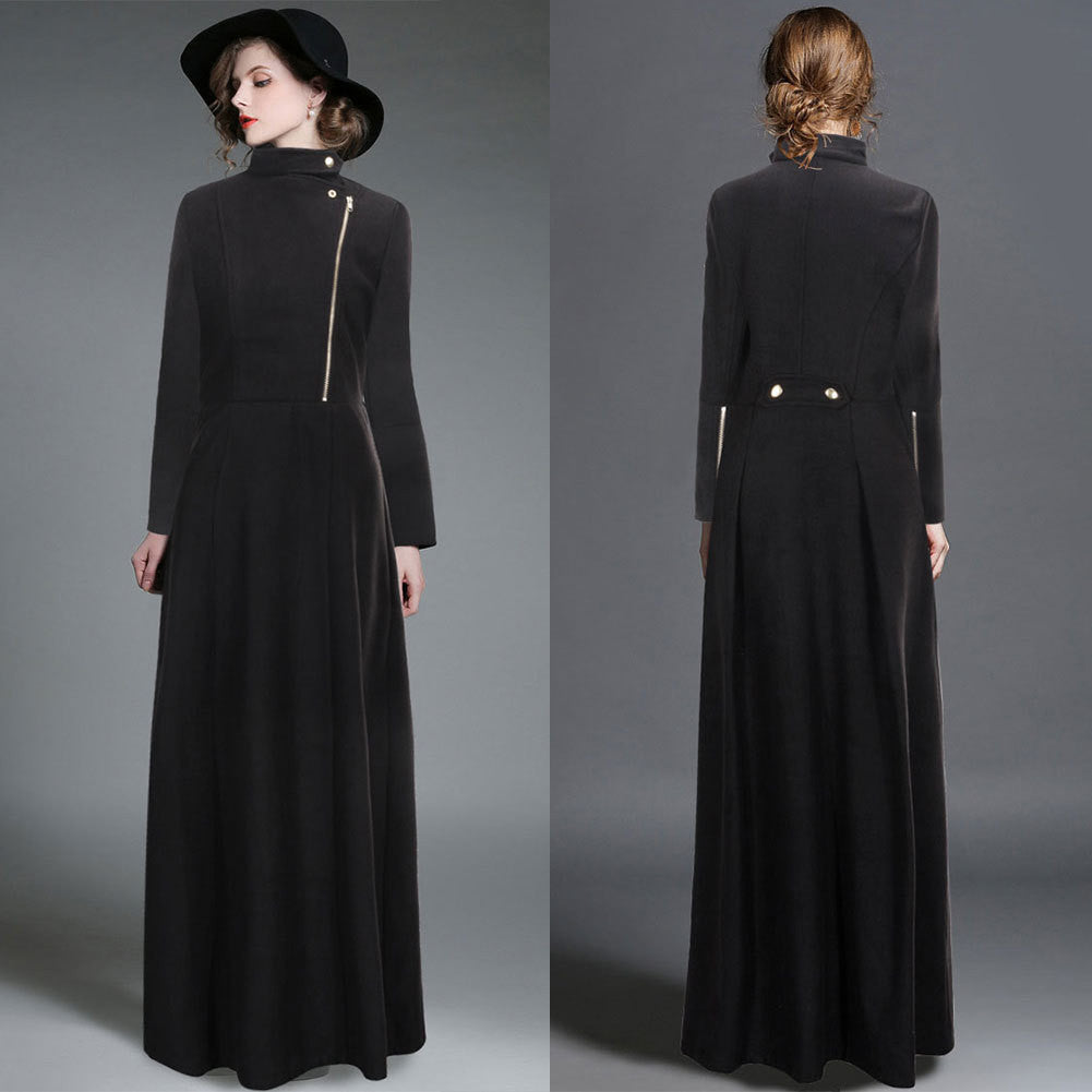 High Neck Long Sleeves Bohemian Flared Retro Long Coat 