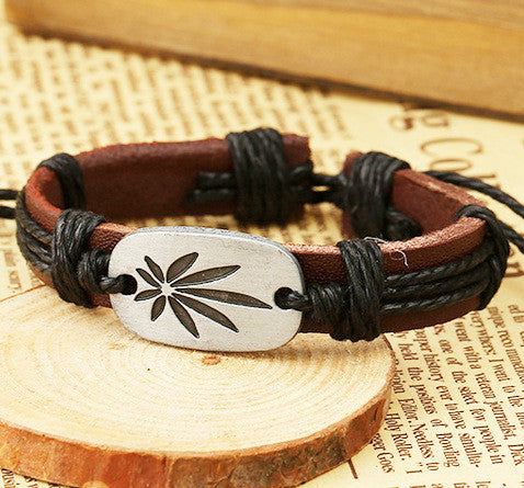 Retro Carving Leaves Woven Bracelet