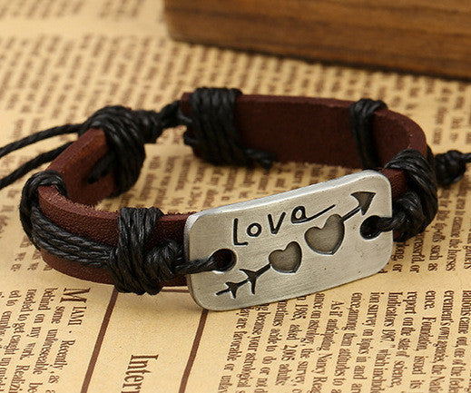 Arrow Through Heart LOVE Leather Bracelet