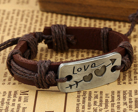 Arrow Through Heart LOVE Leather Bracelet