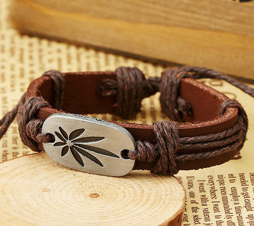 Retro Carving Leaves Woven Bracelet