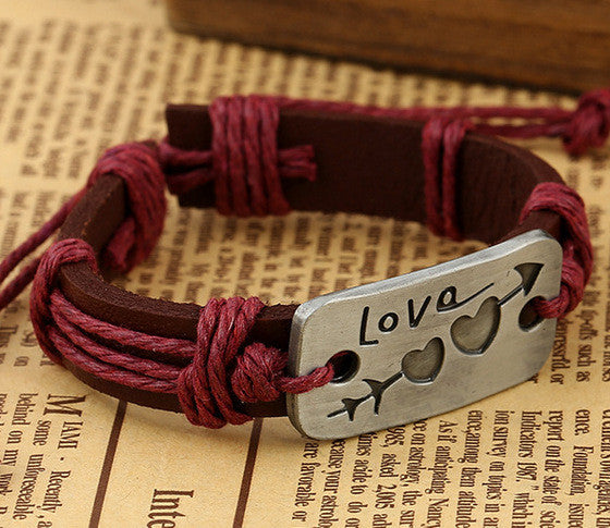 Arrow Through Heart LOVE Leather Bracelet