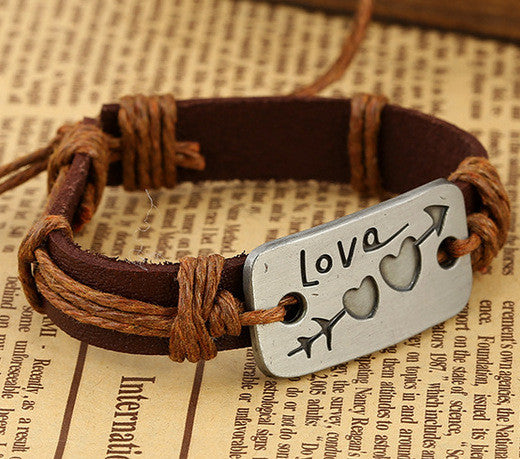 Arrow Through Heart LOVE Leather Bracelet