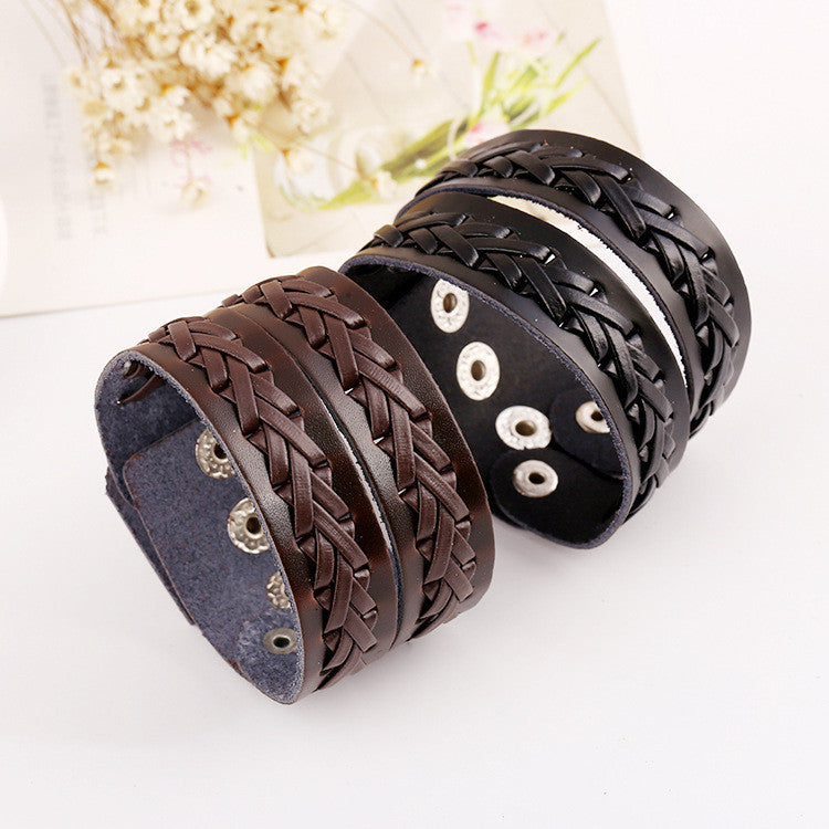 Punk Style Braided Wide Leather Bracelet