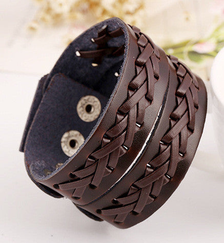 Punk Style Braided Wide Leather Bracelet