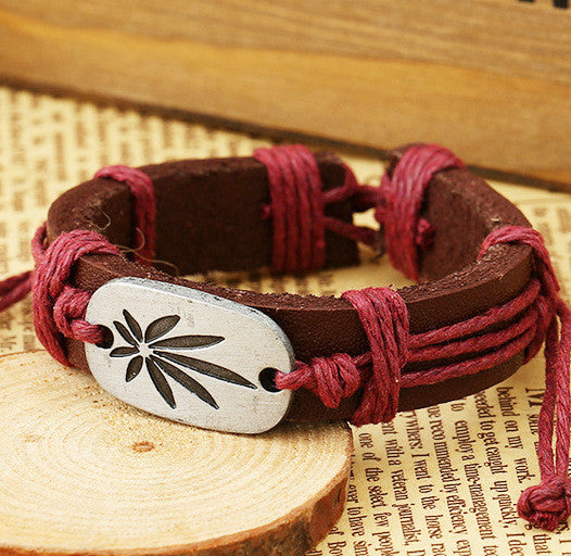 Retro Carving Leaves Woven Bracelet