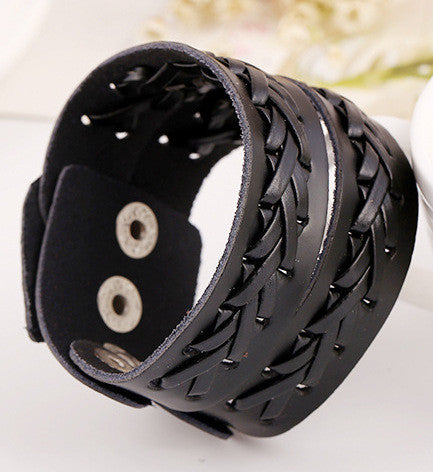 Punk Style Braided Wide Leather Bracelet
