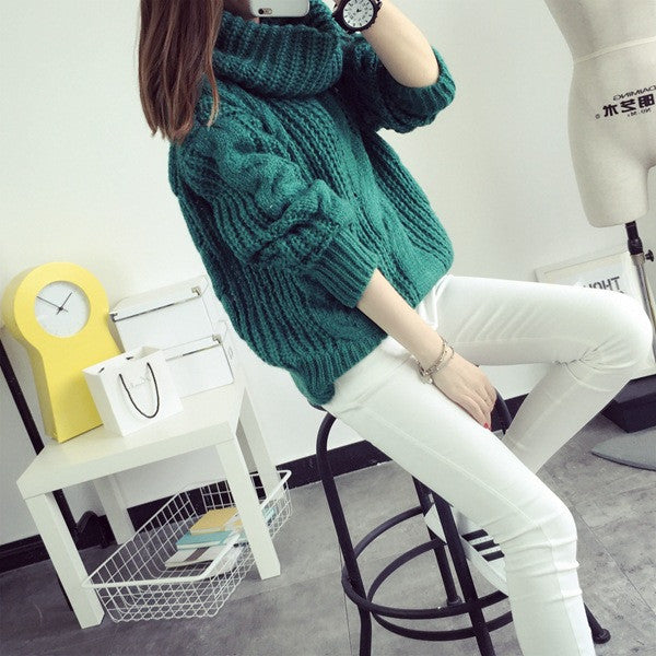 Fashion Turtle Neck Pullover Twist Knitting Sweater