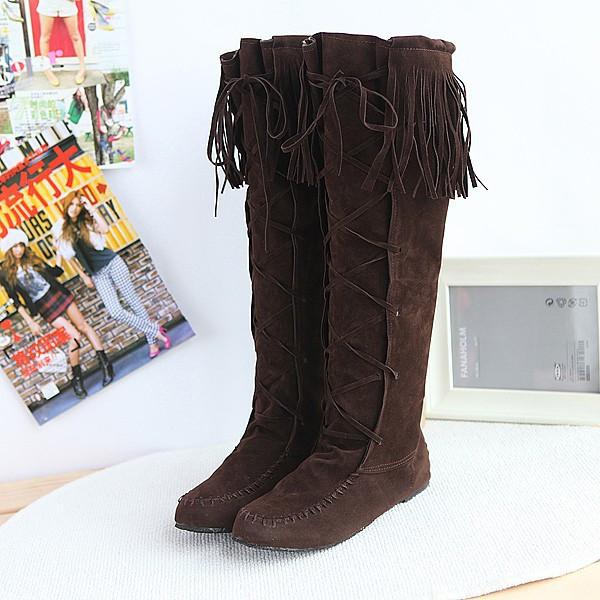 Hot style Frosted Sleeve Flat Tassel High Boots