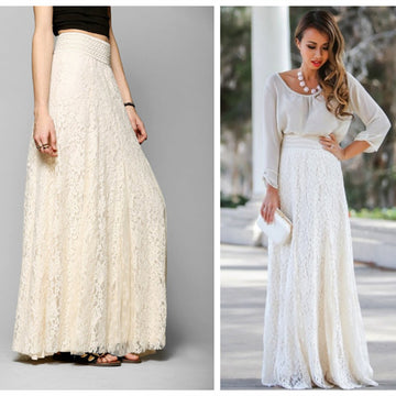 High Waist Hollow Out Lace Slim Full Skirt