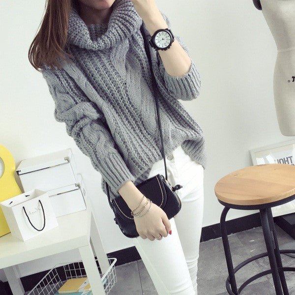 Fashion Turtle Neck Pullover Twist Knitting Sweater
