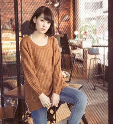 Long Pullover Loose Solid Color Knit Sweater - May Your Fashion - 4