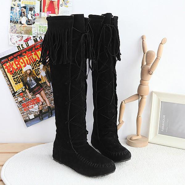 Hot style Frosted Sleeve Flat Tassel High Boots