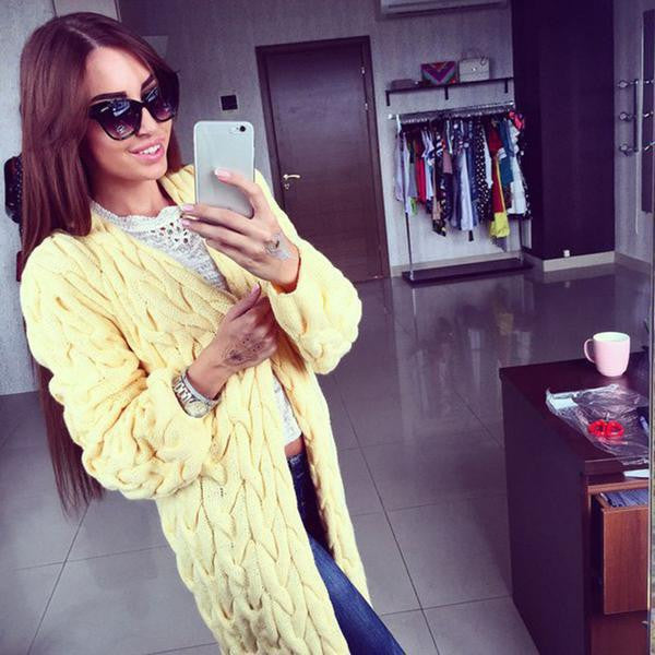 Cable Cardigan Long Knit Loose Solid Thick Sweater - May Your Fashion - 6