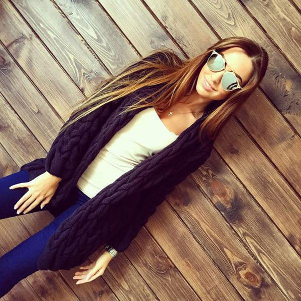 Cable Cardigan Long Knit Loose Solid Thick Sweater - May Your Fashion - 3