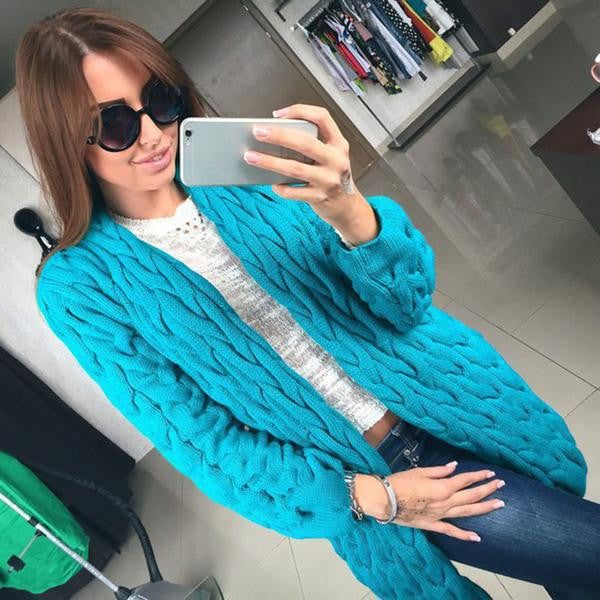 Cable Cardigan Long Knit Loose Solid Thick Sweater - May Your Fashion - 4