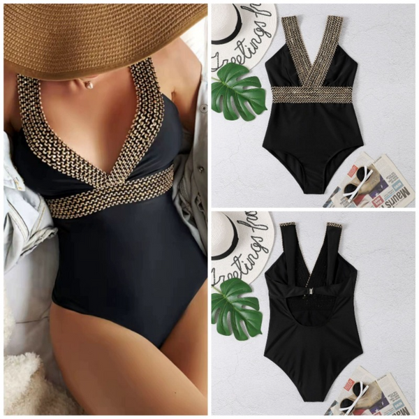 Spicy Round V-Neck Bikini for Ladies with Waves Swimsuit