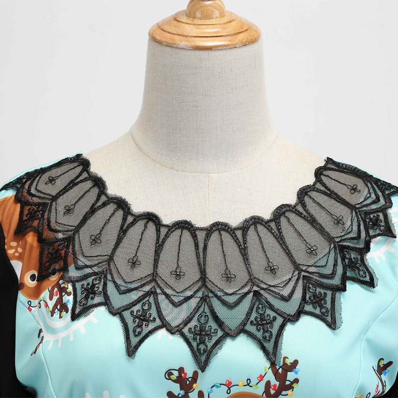 Retro Christmas Lace Splice Reindeer Swing Dress