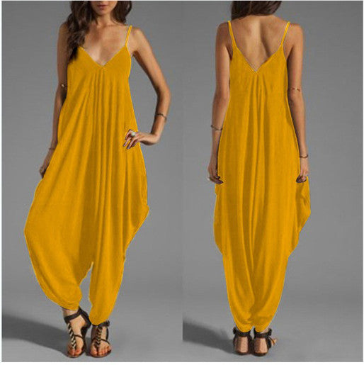 Spaghetti Strap Solid Loose Sleeveless Jumpsuit