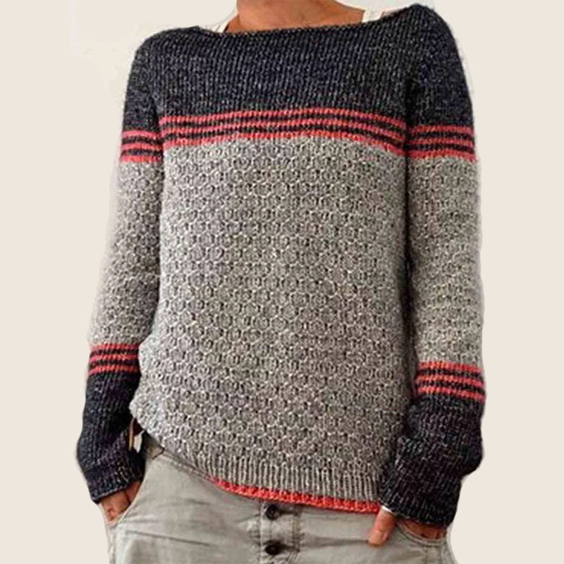 Scoop Neck Colorblock Stripes Knit Sweater