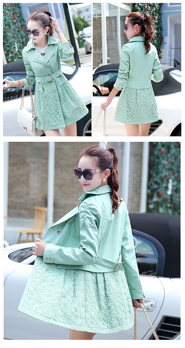 Double Breasted Lapel Lace Print Long Coat