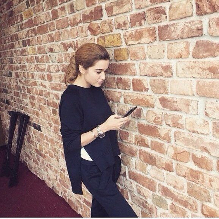 Side Split Irregular Blouse Straight Pant Fashion Two Pieces Set