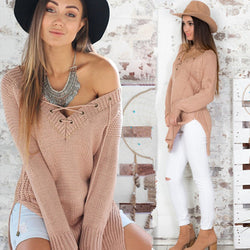 Leisure Pullover V-neck Knit Solid Color Sweater - May Your Fashion - 4