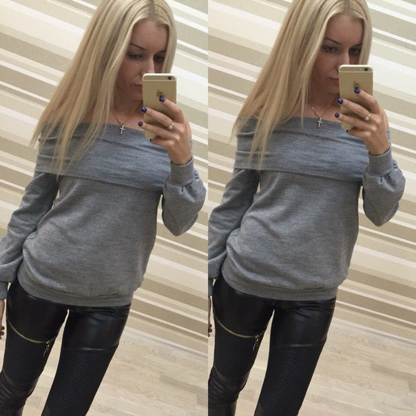 Off-shoulder Strapless Long Sleeves Pure Color Casual Blouse - May Your Fashion - 5