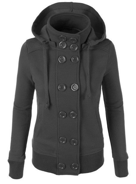 Double Button Hooded Long Sleeves Short Thick Coat